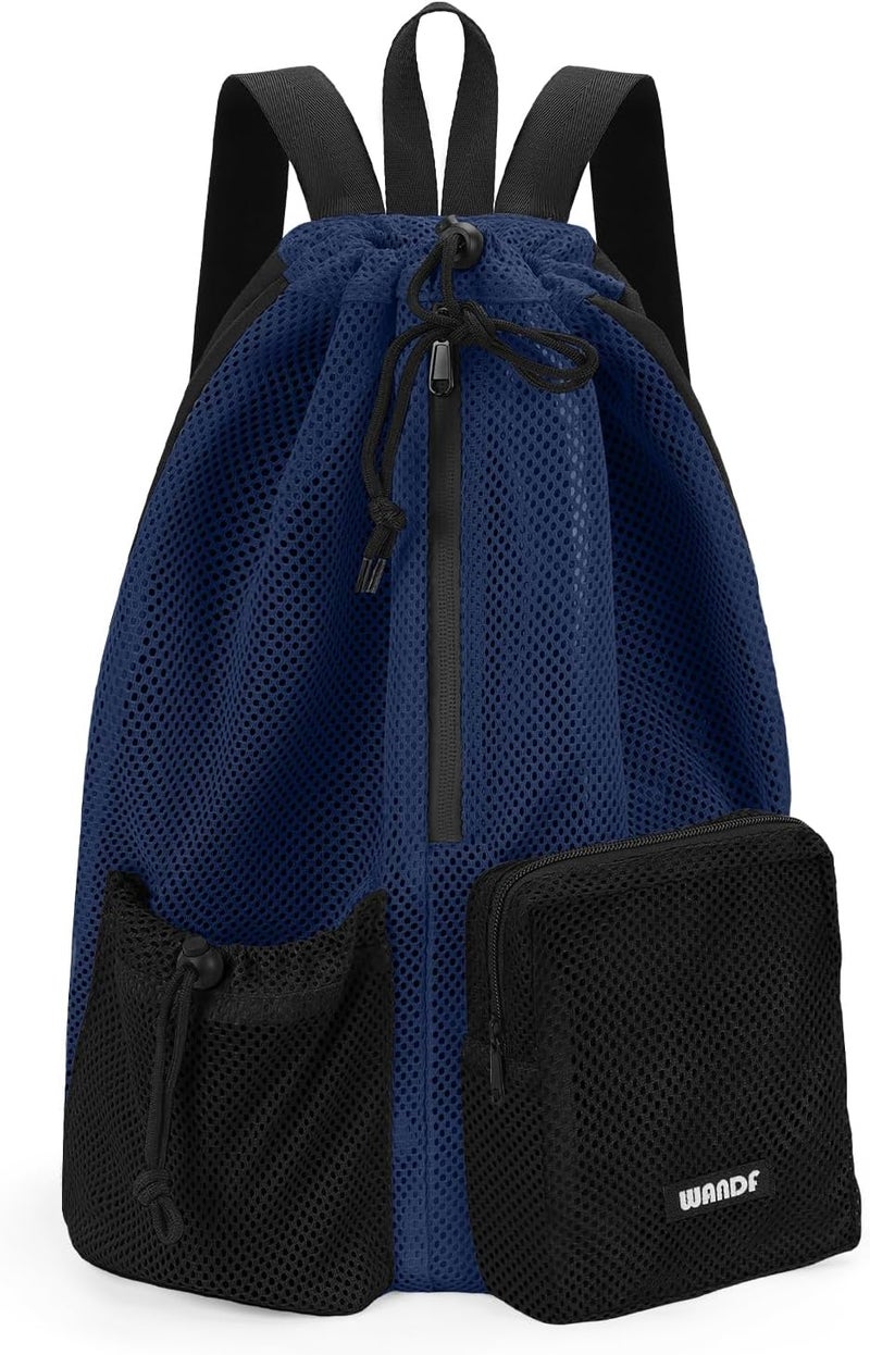 WANDF Swim Bag Mesh Drawstring Backpack with Wet Pocket Beach Bag for Swimming Pool Gym Workout Men and Women - Image 1